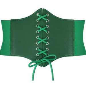 Green Lace-Up Corset Wide Belt